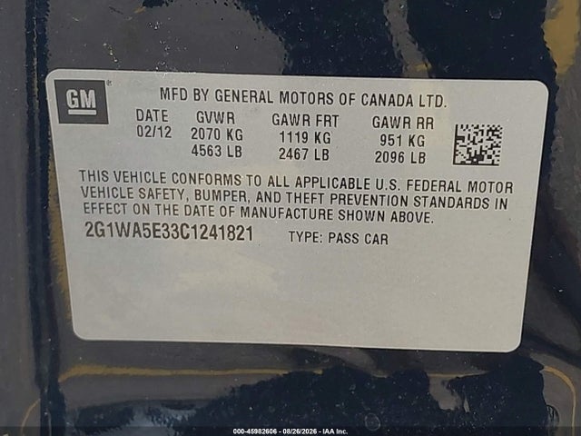 Продаж на аукціоні авто 2012 Chevrolet Impala Ls, vin: 2G1WA5E33C1241821, номер лоту: 45982606