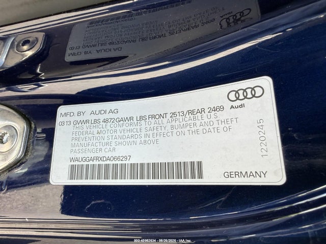 45982634 :رقم المزاد ، WAUGGAFRXDA066297 vin ، 2013 Audi S5 3.0t Premium Plus مزاد بيع