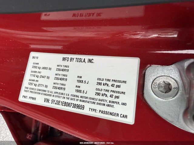 Продаж на аукціоні авто 2019 Tesla Model 3 Long Range/performance, vin: 5YJ3E1EB0KF389659, номер лоту: 45982635
