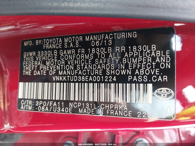 VNKKTUD38EA001224 Toyota Yaris L (tmmf Plant)