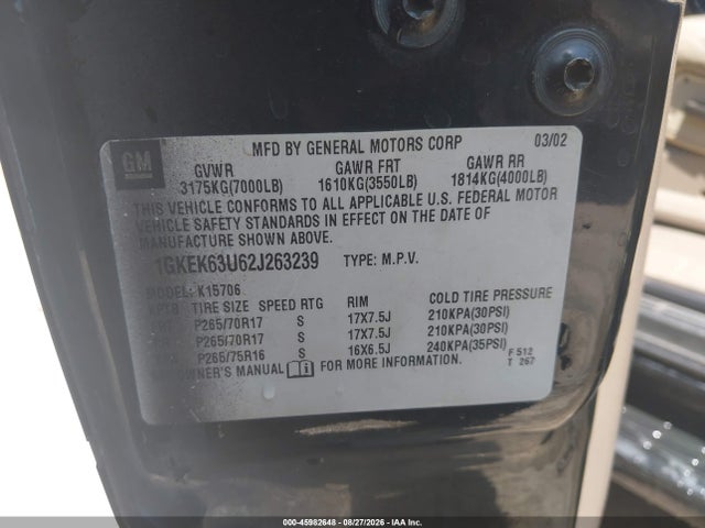 Продажа на аукционе авто 2002 Gmc Yukon Denali, vin: 1GKEK63U62J263239, номер лота: 45982648