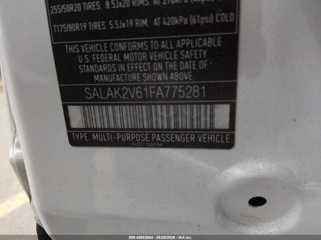 45982654 :رقم المزاد ، SALAK2V61FA775281 vin ، 2015 Land Rover Lr4 مزاد بيع