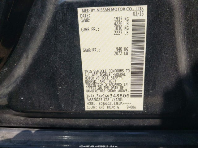 1N4AL3AP1GN348806 Nissan Altima 2.5/2.5 S/2.5 Sl/2.5 Sr/2.5 Sv