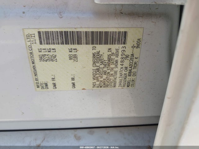 Продажа на аукционе авто 2012 Nissan Altima 2.5, vin: 1N4AL2AP7CN488993, номер лота: 45982657