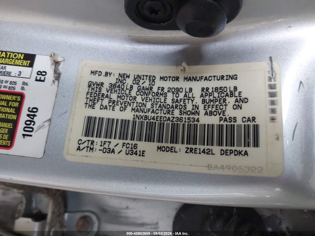 45982659 :رقم المزاد ، 1NXBU4EE0AZ361534 vin ، 2010 Toyota Corolla Le مزاد بيع