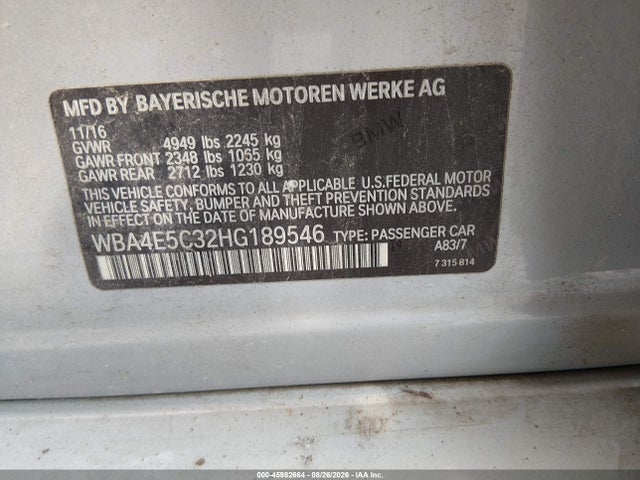 45982664 :رقم المزاد ، WBA4E5C32HG189546 vin ، 2017 Bmw 440i Gran Coupe Xdrive مزاد بيع