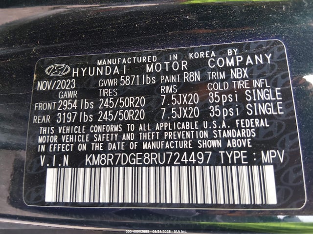 Продажа на аукционе авто 2024 Hyundai Palisade Calligraphy, vin: KM8R7DGE8RU724497, номер лота: 45982689