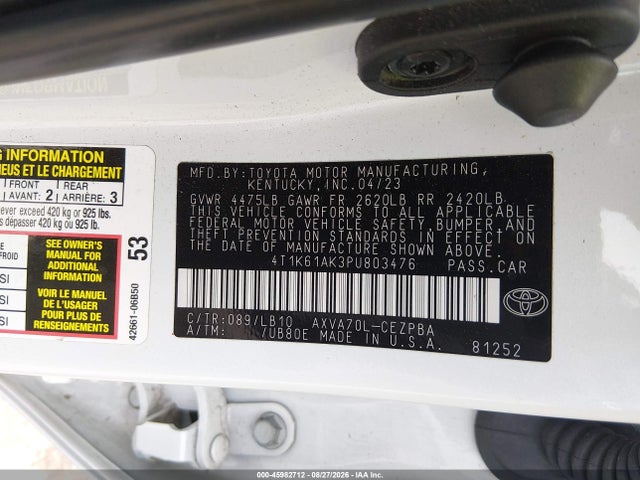 Aukcja sprzedaży 2023 Toyota Camry Xse, vin: 4T1K61AK3PU803476, numer aukcji: 45982712