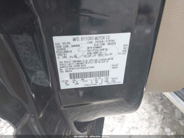 Продаж на аукціоні авто 2005 Ford F-150 Lariat/xlt, vin: 1FTPW12575KD47090, номер лоту: 45982730