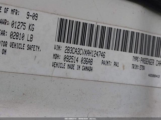 2010 Dodge Charger Sxt მანქანა იყიდება აუქციონზე, vin: 2B3CA3CVXAH124746, აუქციონის ნომერი: 45982741