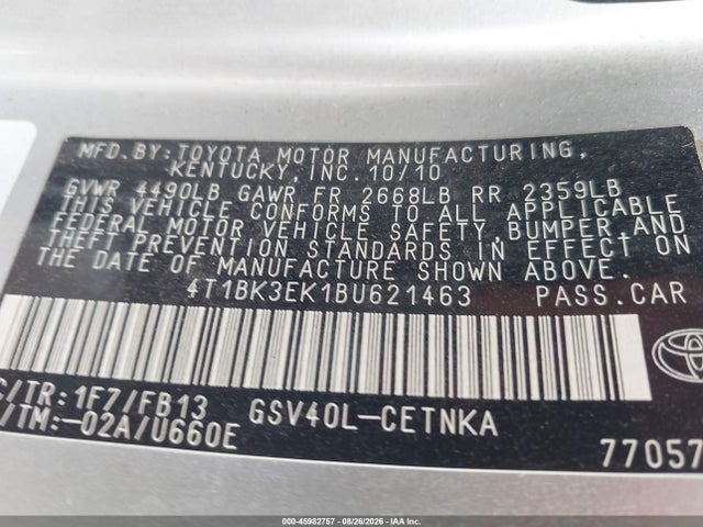 Продажа на аукционе авто 2011 Toyota Camry Le V6, vin: 4T1BK3EK1BU621463, номер лота: 45982757