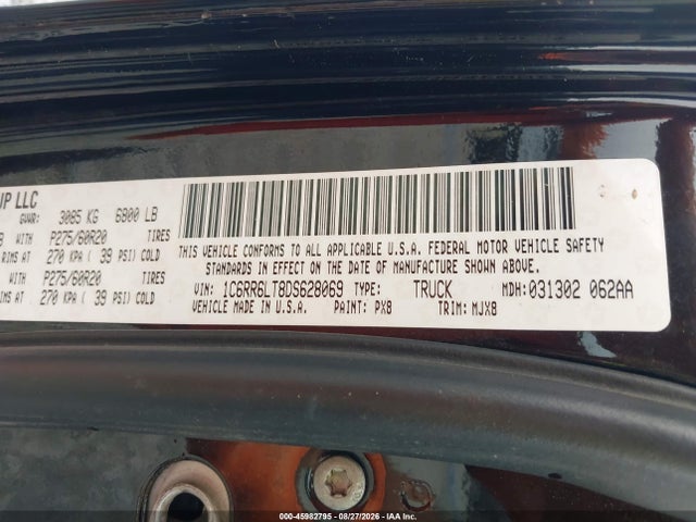 45982795 :رقم المزاد ، 1C6RR6LT8DS628069 vin ، 2013 Ram 1500 Big Horn مزاد بيع
