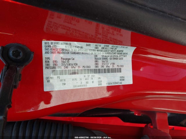 2016 Ford Focus Se მანქანა იყიდება აუქციონზე, vin: 1FADP3K25GL377161, აუქციონის ნომერი: 45982798