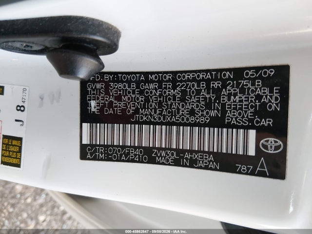45982847 :رقم المزاد ، JTDKN3DUXA5008989 vin ، 2010 Toyota Prius Ii مزاد بيع