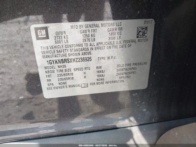 Продаж на аукціоні авто 2017 Cadillac Xt5 Luxury, vin: 1GYKNBRSXHZ236926, номер лоту: 45982848