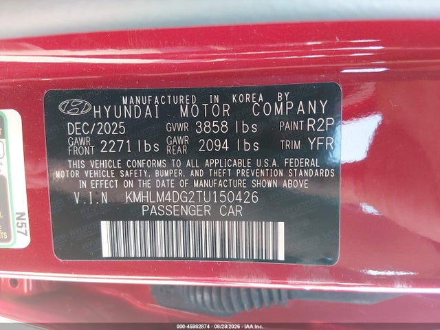 45982874 :رقم المزاد ، KMHLM4DG2TU150426 vin ، 2026 Hyundai Elantra Sel Sport مزاد بيع