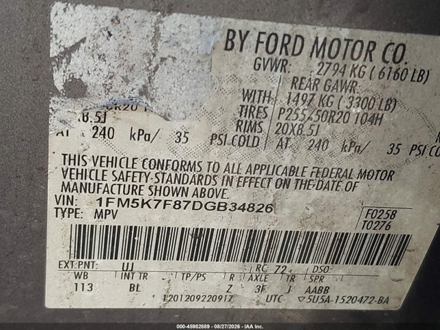 Продажа на аукционе авто 2013 Ford Explorer Limited, vin: 1FM5K7F87DGB34826, номер лота: 45982889