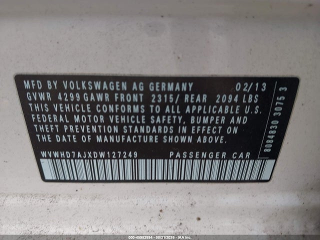 Продажа на аукционе авто 2013 Volkswagen Gti 4-door, vin: WVWHD7AJXDW127249, номер лота: 45982894
