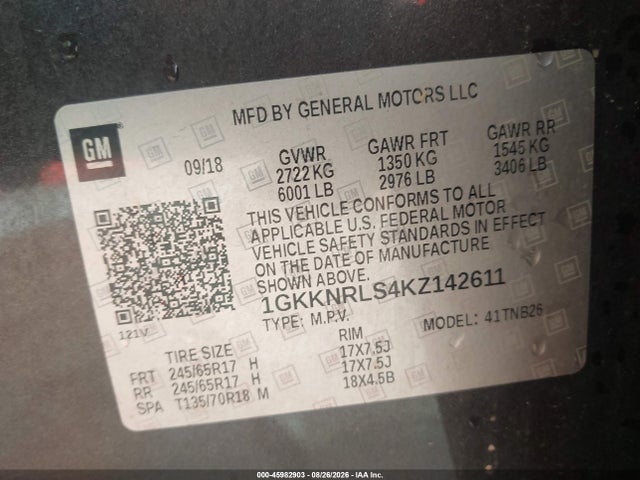 Aukcja sprzedaży 2019 Gmc Acadia Sle-1, vin: 1GKKNRLS4KZ142611, numer aukcji: 45982903