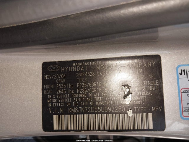 Продажа на аукционе авто 2005 Hyundai Tucson Gls/lx, vin: KM8JN72D55U092250, номер лота: 45982905