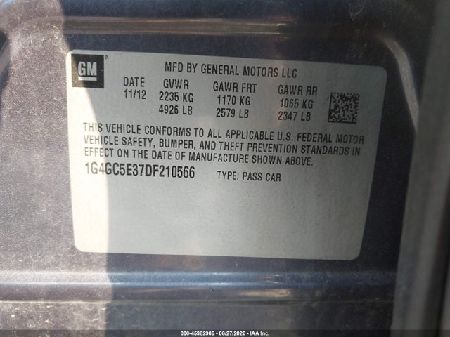 45982906 :رقم المزاد ، 1G4GC5E37DF210566 vin ، 2013 Buick Lacrosse Leather Group مزاد بيع