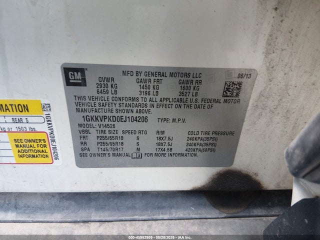 Продаж на аукціоні авто 2014 Gmc Acadia Sle-2, vin: 1GKKVPKD0EJ104206, номер лоту: 45982909