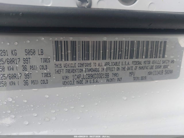 45982919 :رقم المزاد ، 1C4PJLCB9KD332198 vin ، 2019 Jeep Cherokee Latitude Fwd مزاد بيع
