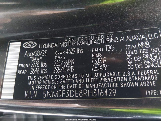 Продаж на аукціоні авто 2024 Hyundai Tucson Sel, vin: 5NMJF3DE8RH316429, номер лоту: 45982932