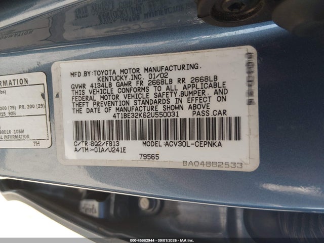 45982944 :رقم المزاد ، 4T1BE32K62U550031 vin ، 2002 Toyota Camry Le مزاد بيع