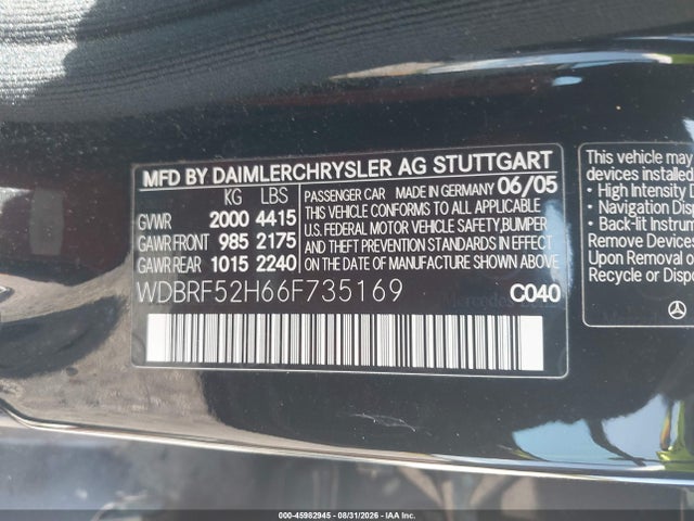Продаж на аукціоні авто 2006 Mercedes-benz C 230 Sport, vin: WDBRF52H66F735169, номер лоту: 45982945