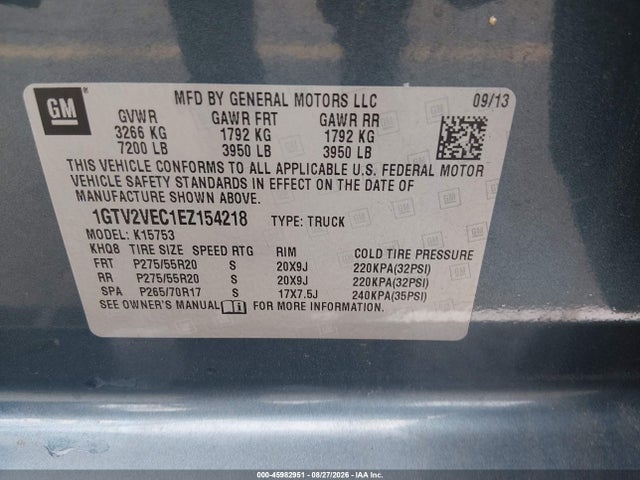 Aukcja sprzedaży 2014 Gmc Sierra 1500 Slt, vin: 1GTV2VEC1EZ154218, numer aukcji: 45982951