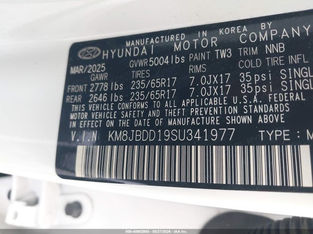 Продаж на аукціоні авто 2025 Hyundai Tucson Hybrid Blue, vin: KM8JBDD19SU341977, номер лоту: 45982960