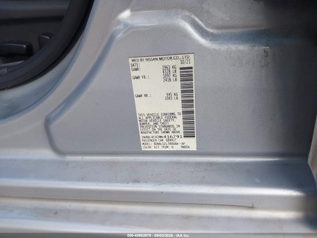 2021 Nissan Altima Sr Fwd მანქანა იყიდება აუქციონზე, vin: 1N4BL4CV2MN416791, აუქციონის ნომერი: 45982979