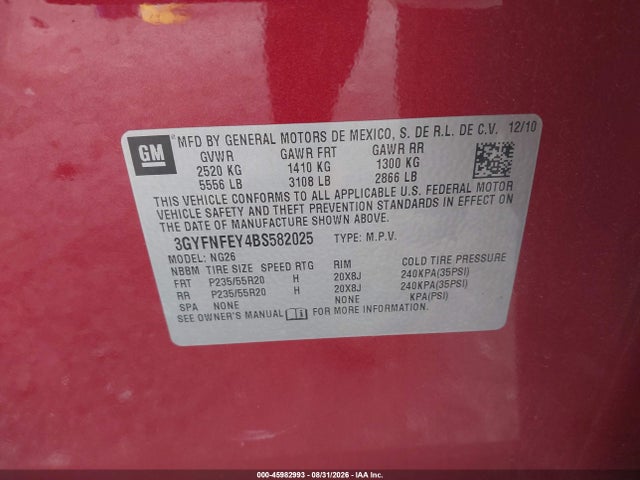 Aukcja sprzedaży 2011 Cadillac Srx Premium Collection, vin: 3GYFNFEY4BS582025, numer aukcji: 45982993
