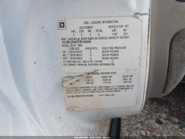 45982997 :رقم المزاد ، 1G1BL52WXTR156845 vin ، 1996 Chevrolet Caprice Classic مزاد بيع