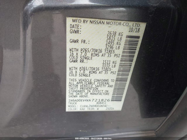 Nissan Frontier Sv 2019 1N6AD0EV4KN721826 Image 9
