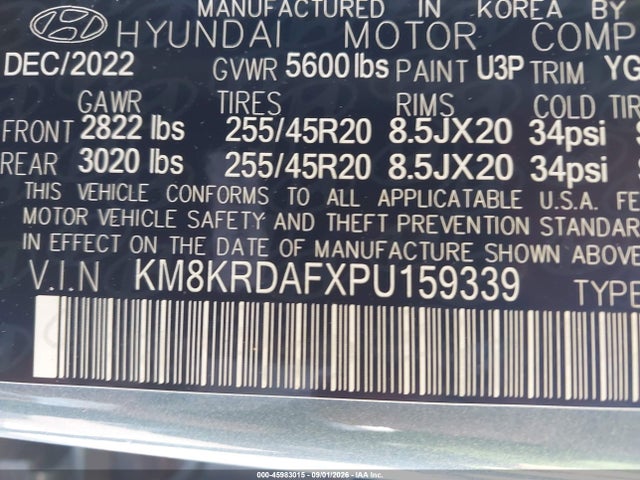 2023 Hyundai Ioniq 5 Limited მანქანა იყიდება აუქციონზე, vin: KM8KRDAFXPU159339, აუქციონის ნომერი: 45983015