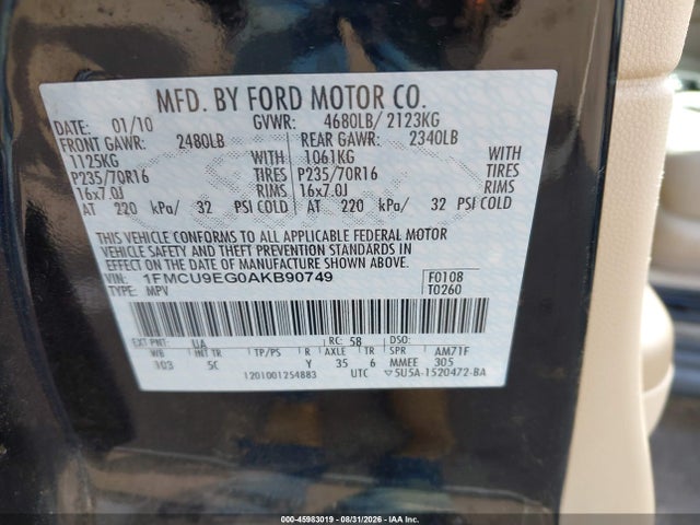 Aukcja sprzedaży 2010 Ford Escape Limited, vin: 1FMCU9EG0AKB90749, numer aukcji: 45983019