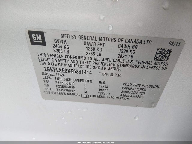 45983044 :رقم المزاد ، 2GKFLXE3XE6361414 vin ، 2014 Gmc Terrain Slt-1 مزاد بيع