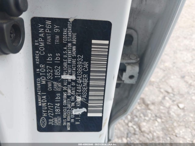 Продаж на аукціоні авто 2017 Hyundai Accent Se, vin: KMHCT4AE4HU368932, номер лоту: 45983046