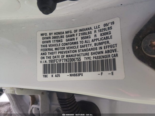 Honda Civic Ex-l 2019 19XFC1F77KE006755 Image 9