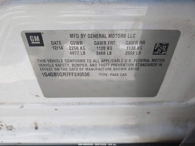 Aukcja sprzedaży 2015 Buick Lacrosse Leather, vin: 1G4GB5GR7FF249536, numer aukcji: 45983059