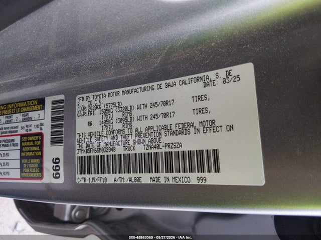 45983069 :رقم المزاد ، 3TMKB5FN6SM032048 vin ، 2025 Toyota Tacoma Sr5 مزاد بيع