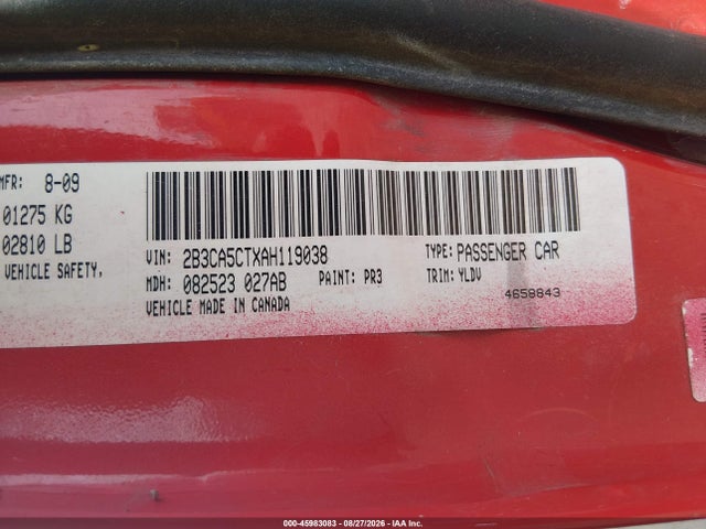 Aukcja sprzedaży 2010 Dodge Charger R/t, vin: 2B3CA5CTXAH119038, numer aukcji: 45983083