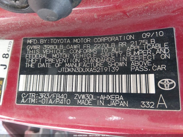 Продаж на аукціоні авто 2010 Toyota Prius Iii, vin: JTDKN3DUXA5219139, номер лоту: 45983084