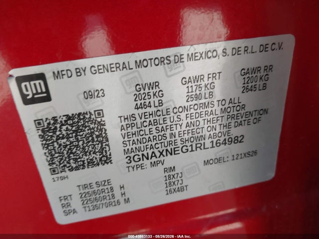 Продаж на аукціоні авто 2024 Chevrolet Equinox Fwd Premier, vin: 3GNAXNEG1RL164982, номер лоту: 45983133