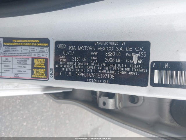 45983141 :رقم المزاد ، 3KPFL4A78JE197108 vin ، 2018 Kia Forte Lx مزاد بيع