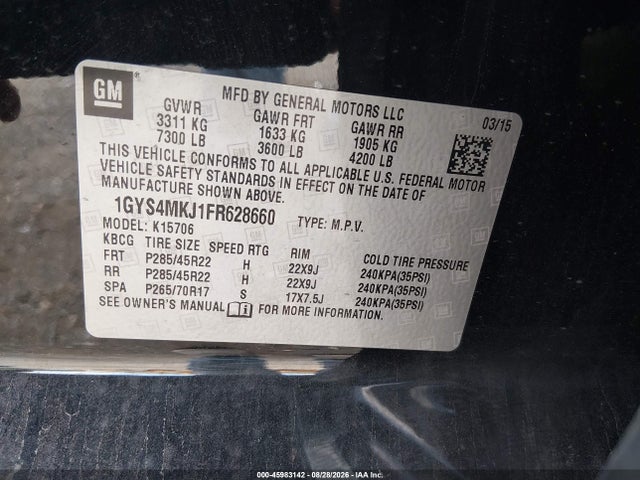Aukcja sprzedaży 2015 Cadillac Escalade Luxury, vin: 1GYS4MKJ1FR628660, numer aukcji: 45983142