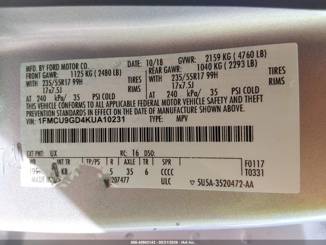Ford ESCAPE SE 2019 1FMCU9GD4KUA10231 Image 9