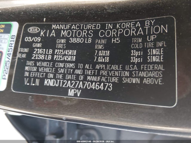 45983146 :رقم المزاد ، KNDJT2A27A7046473 vin ، 2010 Kia Soul ! مزاد بيع